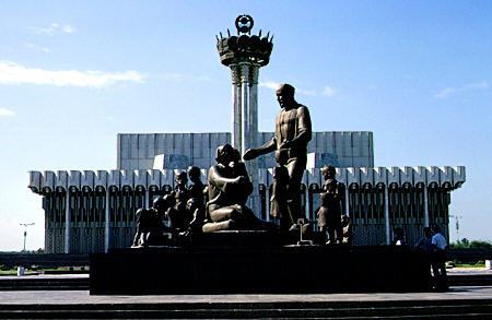 Monument to the multicultural family in front of the concert hall in Tashkent. Uzbekistan.