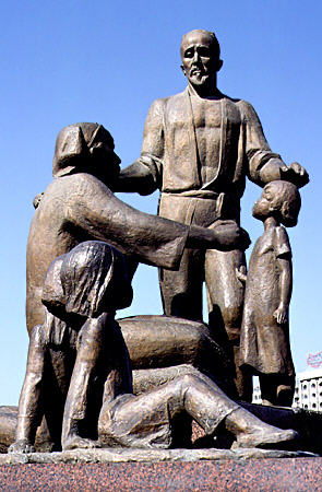Monument to the multicultural family of blacksmith who adopted WW II refuge children in Tashkent. Uzbekistan.