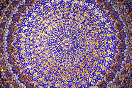 Dome interior mosaics of Registan in Samarkand. Uzbekistan.