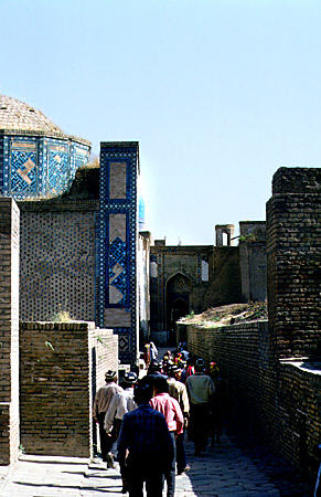 Shahi Zinda complex of Muslim mausoleums in Samarkand. Uzbekistan.
