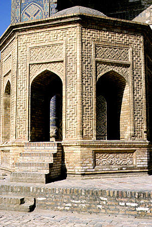 Detail of Kalyan Mosque in Bukhara noted for its intricate brick patterns. Uzbekistan.