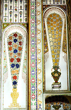 Interior decorated panels of Summer palace in Bukhara. Uzbekistan.