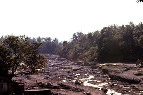 River bed consisting of lava rock. Jogyakarta, Indonesia.