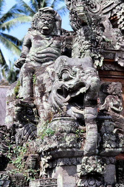 Carving of a god riding an elephant. Bali, Indonesia.