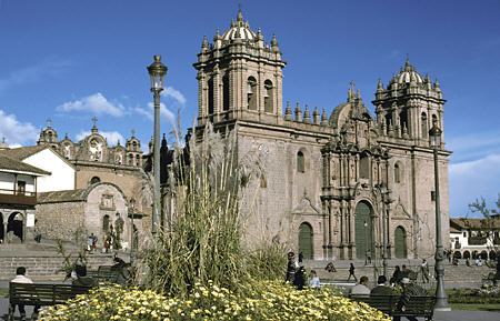 Cathedral of Cusco seen from the Plaza de Armas was begun in 1559. Peru.