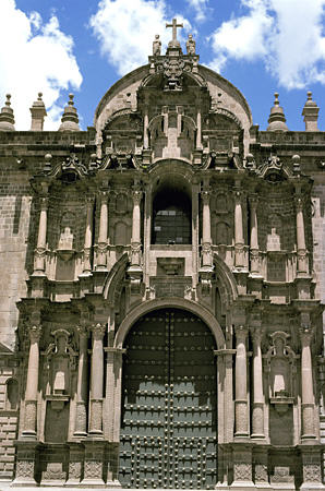 Baroque facade of Cathedral of Cusco. Peru.