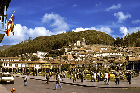 Plaza de Armas & hills of Cusco. Peru.
