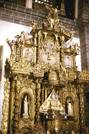 Baroque side altar of Santa Catalina Convent in Cusco. Peru.