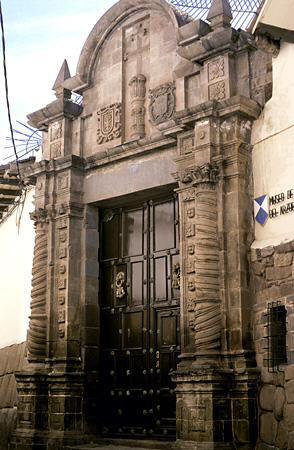 Archbishop Palace Museum doorway in Cusco. Peru.