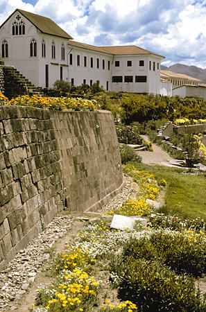 Gardens of Coricancha (Golden Courtyard) Ruins at base of Santo Domingo Church, Cusco. Peru.