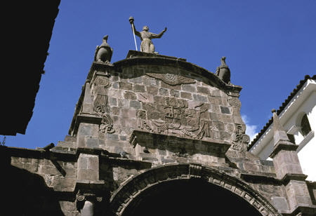 Detail of condors on Arco Santa Clara, Cusco. Peru.