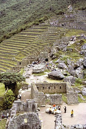 From observatory to Sacred Square, quarry & guard post, Machu Picchu. Peru.