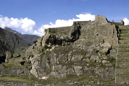 Observatory hill from across central plaza at Machu Picchu. Peru.