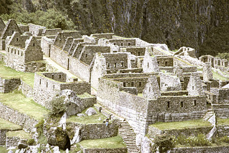 Detail of Machu Picchu workshops from above. Peru.