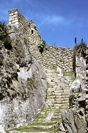 Curved stairway in workshops area of Machu Picchu. Peru.