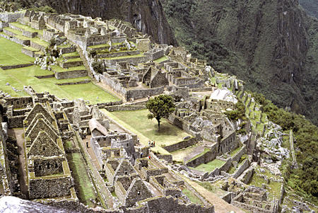 Overview of Machu Picchu's eastern structures. Peru.