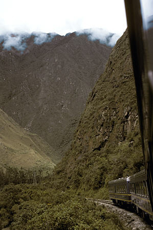 Along Urubamba River aboard train to Machu Picchu. Peru.