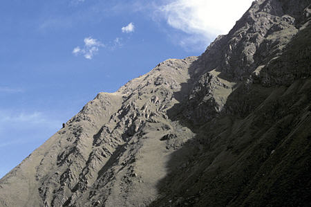 Mountains along Urubamba Valley seen from train to Machu Picchu. Peru.