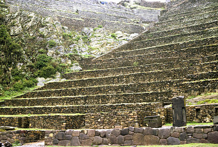 Walled terraces in temple ruins in Ollantaytambo. Peru.
