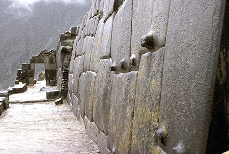 Temple ruins of Ollantaytambo showing wall construction. Peru.
