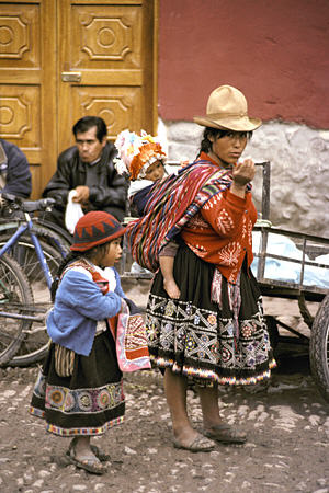 Traditional dress in market in Pisac. Peru.
