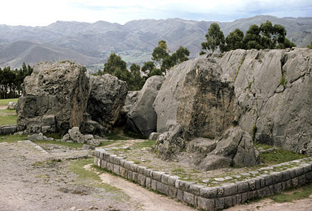 Quenco, Cusco, an Inca ceremonial site has cold slab in cave for body preparation / mummification. Peru.