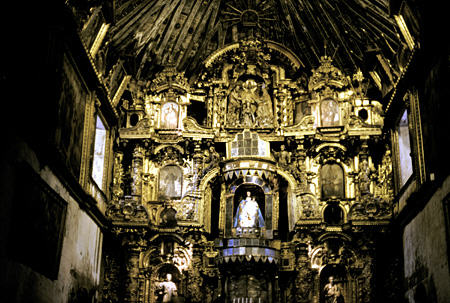 Altar inside St Peter's Jesuit Church, Andahuaylillas. Peru.