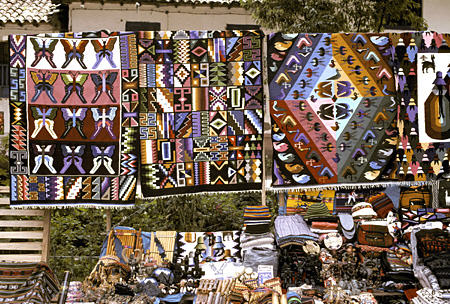 Blankets at a stand in Andahuaylillas. Peru.