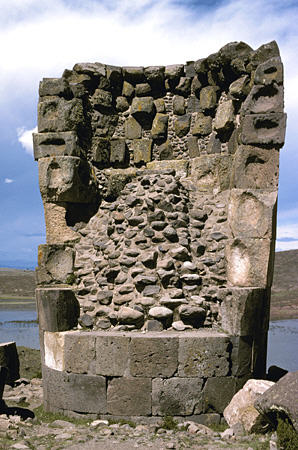 Interior structure of tower at Silustani. Peru.