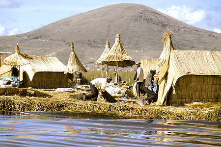 Uros Floating Islands village on Lake Titicaca. Peru.