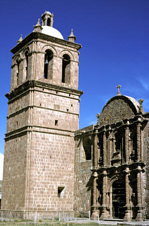 Tower of Dominican Church in Pomata. Peru.