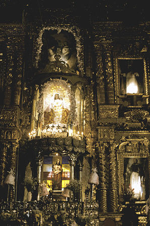 Altar inside Dominican Church in Pomata. Peru.