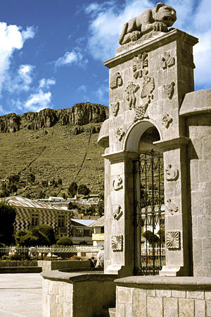 Arch in main square of Pomata. Peru.