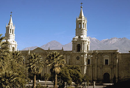 Cathedral & Cachani Mountains in Arequipa. Peru.