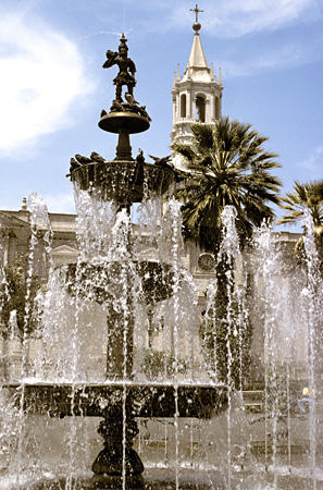 Fountain in Plaza de Armas, Arequipa. Peru.