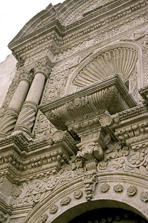Detail of La Compañia facade, Arequipa. Peru.