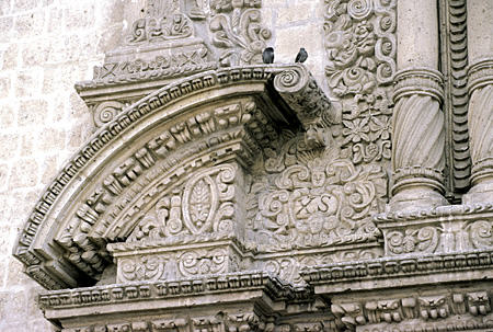Detail of Arequipa's La Compañia facade. Peru.