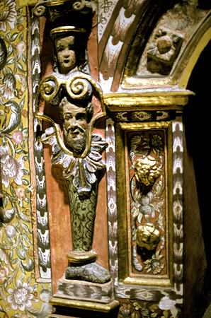 Carvings & paintings in San Ignacio Chapel of La Compañia, Arequipa. Peru.