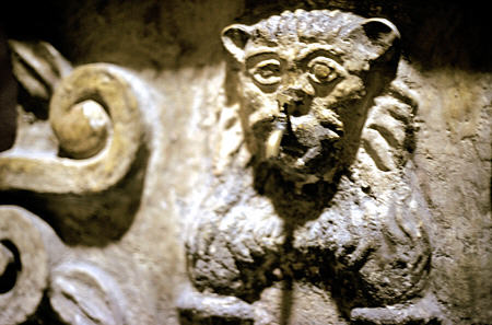 Puma carving in Chapel San Ignacio, La Compañia, Arequipa. Peru.