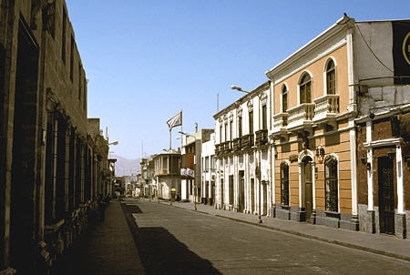 Avenue San Francisco in Arequipa is a typical colonial street. Peru.