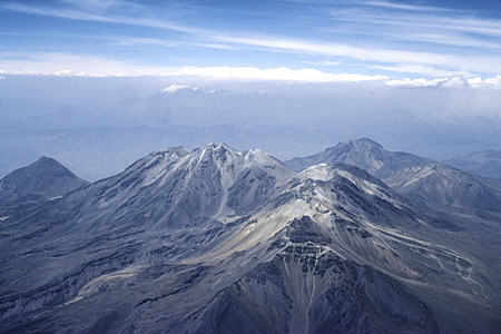 Chanchani Mountains seen from air above Arequipa. Peru.