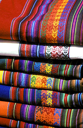 Colorful array of blankets in Colca Canyon. Peru.