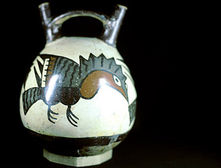 Nazca pottery with bird (100-800) from Peru in Gold Museum in Lima. Peru.