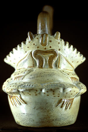 Moche bottle with crab (100-800) in Gold Museum, Lima. Peru.