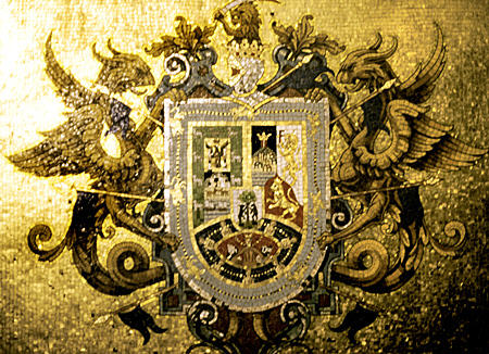 Pizzaro (Pizarro) Coat of arms on his tomb in Lima Cathedral. Peru.