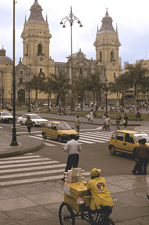Lima Cathedral seen across Plaza Mayor. Peru.