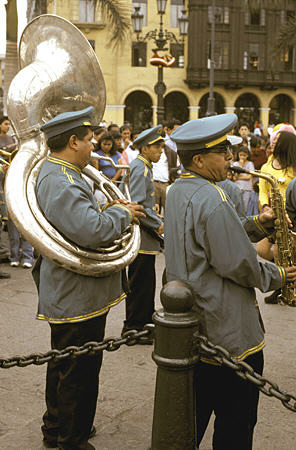 Band plays in Plaza Mayor, Lima. Peru.