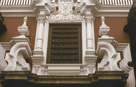Detail over main door of Torre Tagle Palace, Lima. Peru.