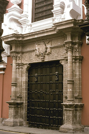 Doorway detail of Ministry of Foreign Affairs (Torre Tagle Palace) in Lima. Peru.