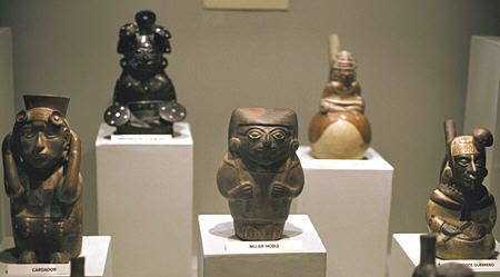Moche pottery of people in Museum of Anthropology & Archeology, Lima. Peru.